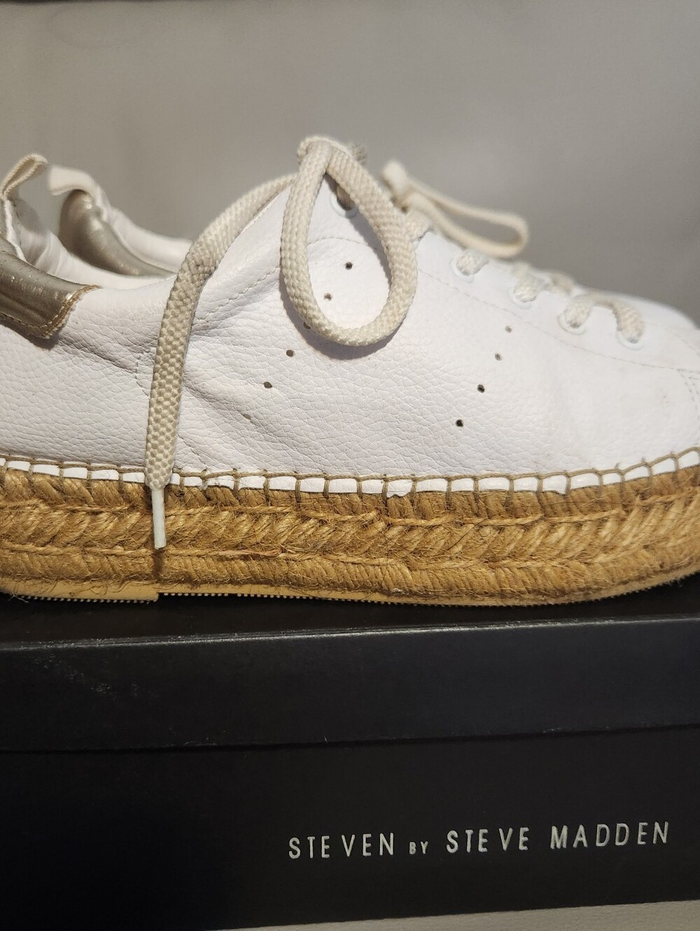 Steven Steve Madden Pappy White Gold Braided Jute Sneaker - Picture 8 of 9